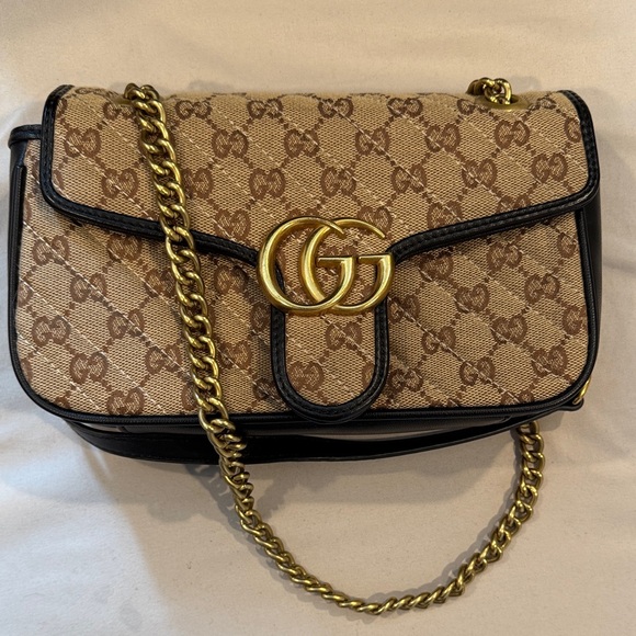 Gucci Tan and Black Shoulder Bag with Gold Chain - Picture 1 of 3
